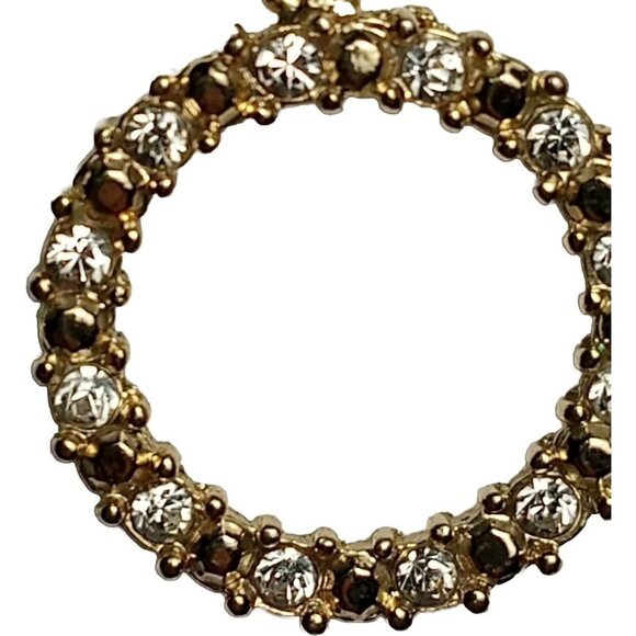 SH AVON Signed Vintage Earrings Gold Tone Pave Set White Rhinestones Hoop Dangle - Picture 4 of 11